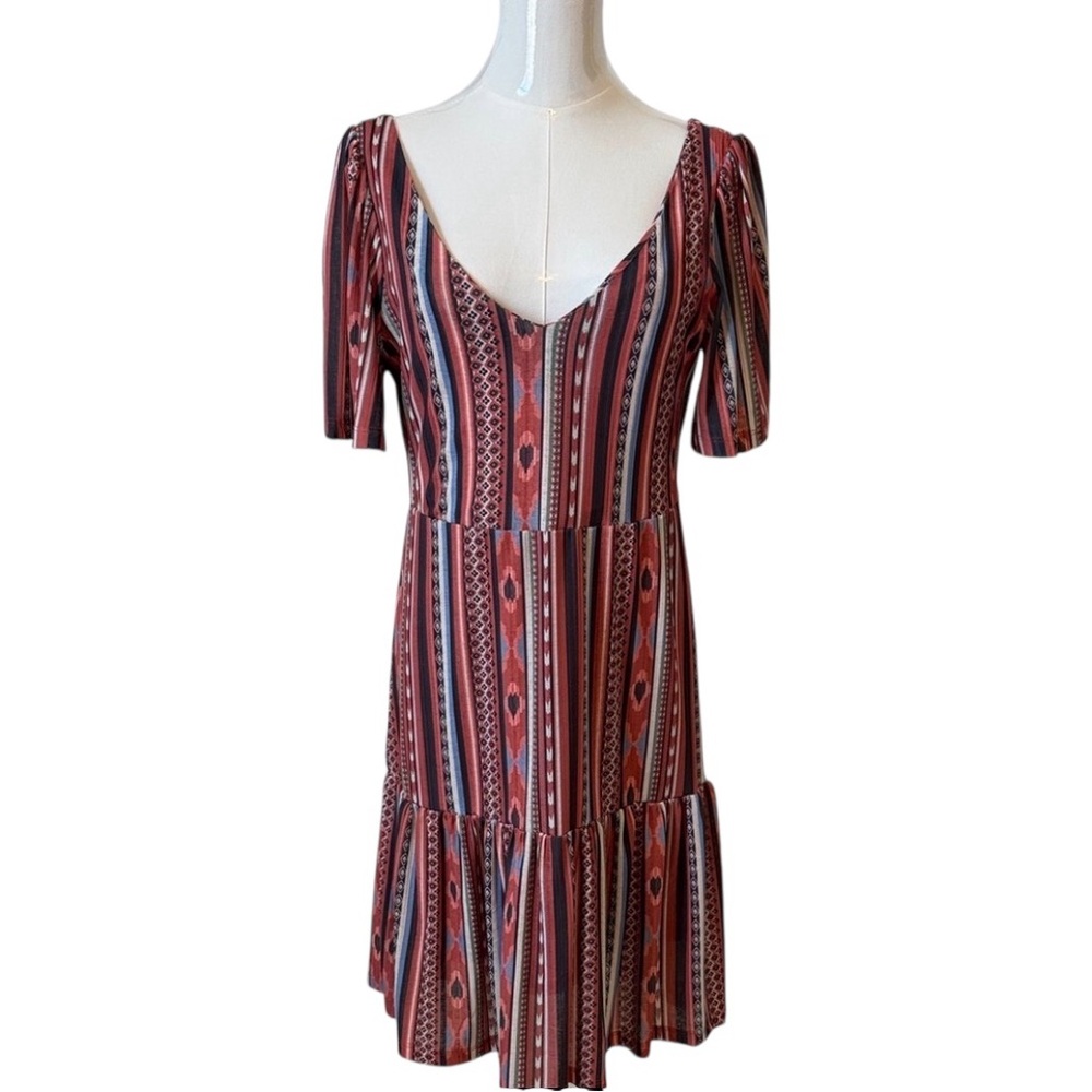Dex Bohemian Deep V-Neck Dress With Aztec Pattern Size S